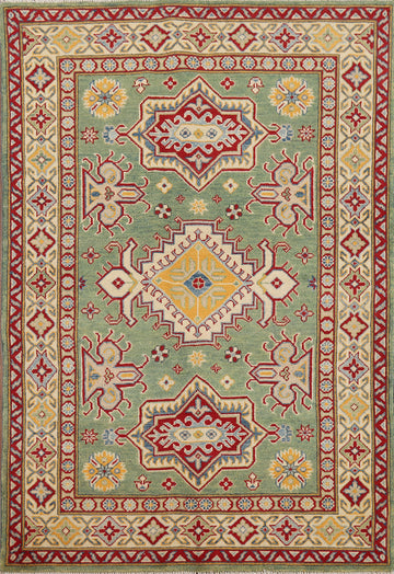 Green Handmade Kazak Oriental Foyer Rug 4x6