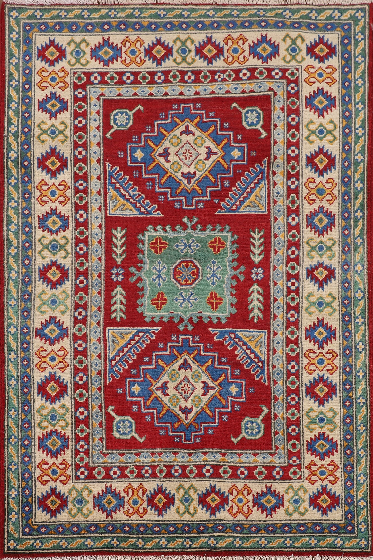 Red Geometric Kazak Oriental Rug 3x5