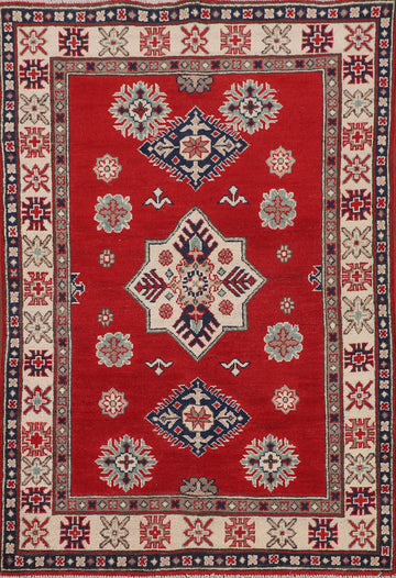 Red Geometric Kazak Handmade Accent Rug 3x5