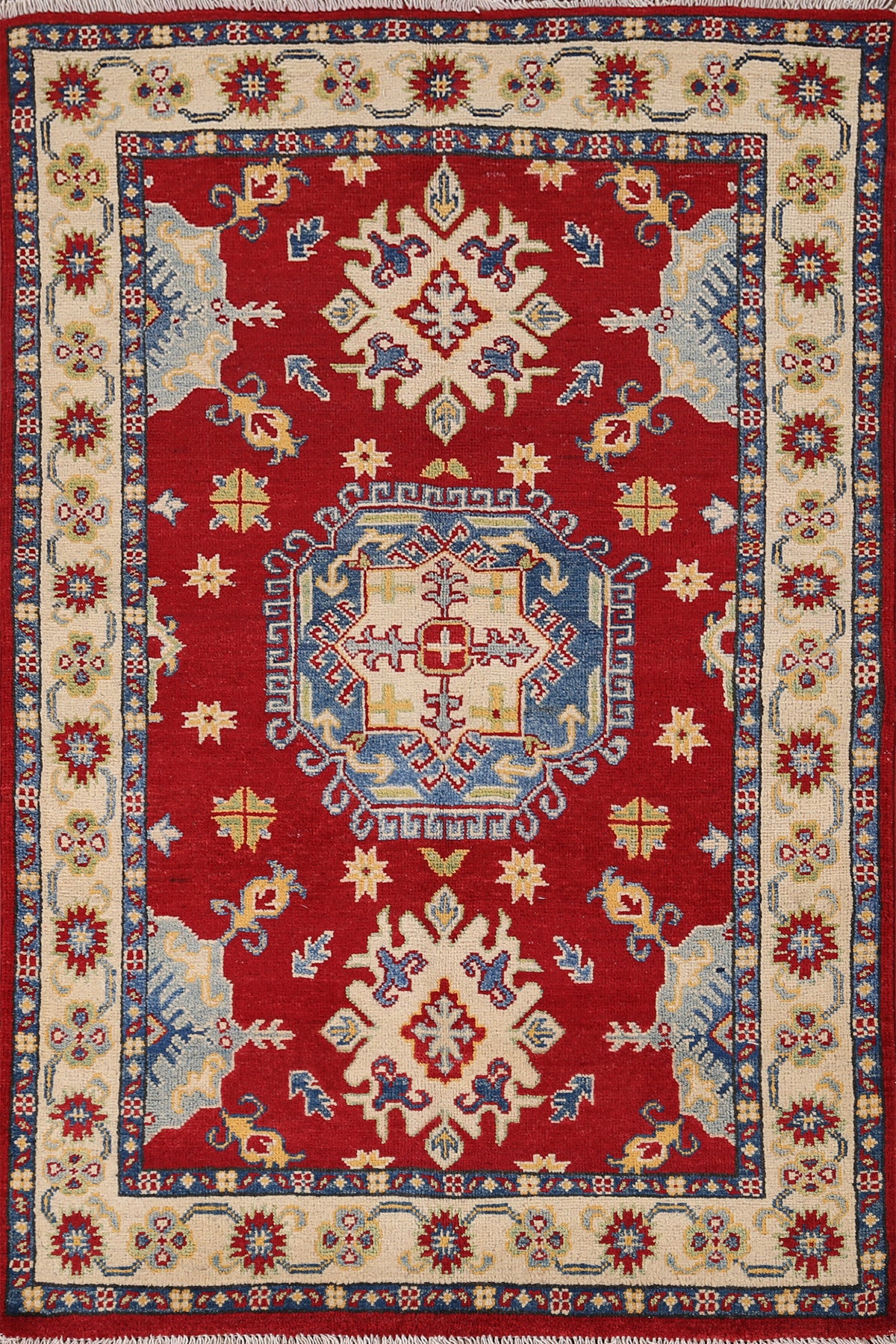 Red Geometric Kazak Oriental Foyer Rug 3x5