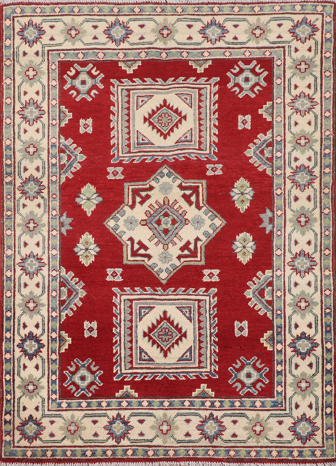 Red Geometric Kazak Accent Rug 4x5