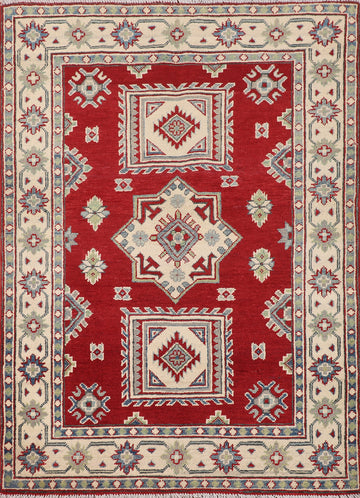 Red Geometric Kazak Accent Rug 4x5