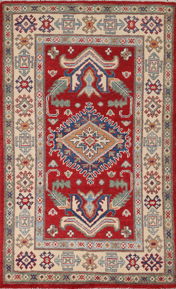 Red Wool Kazak Handmade Accent Rug 3x5