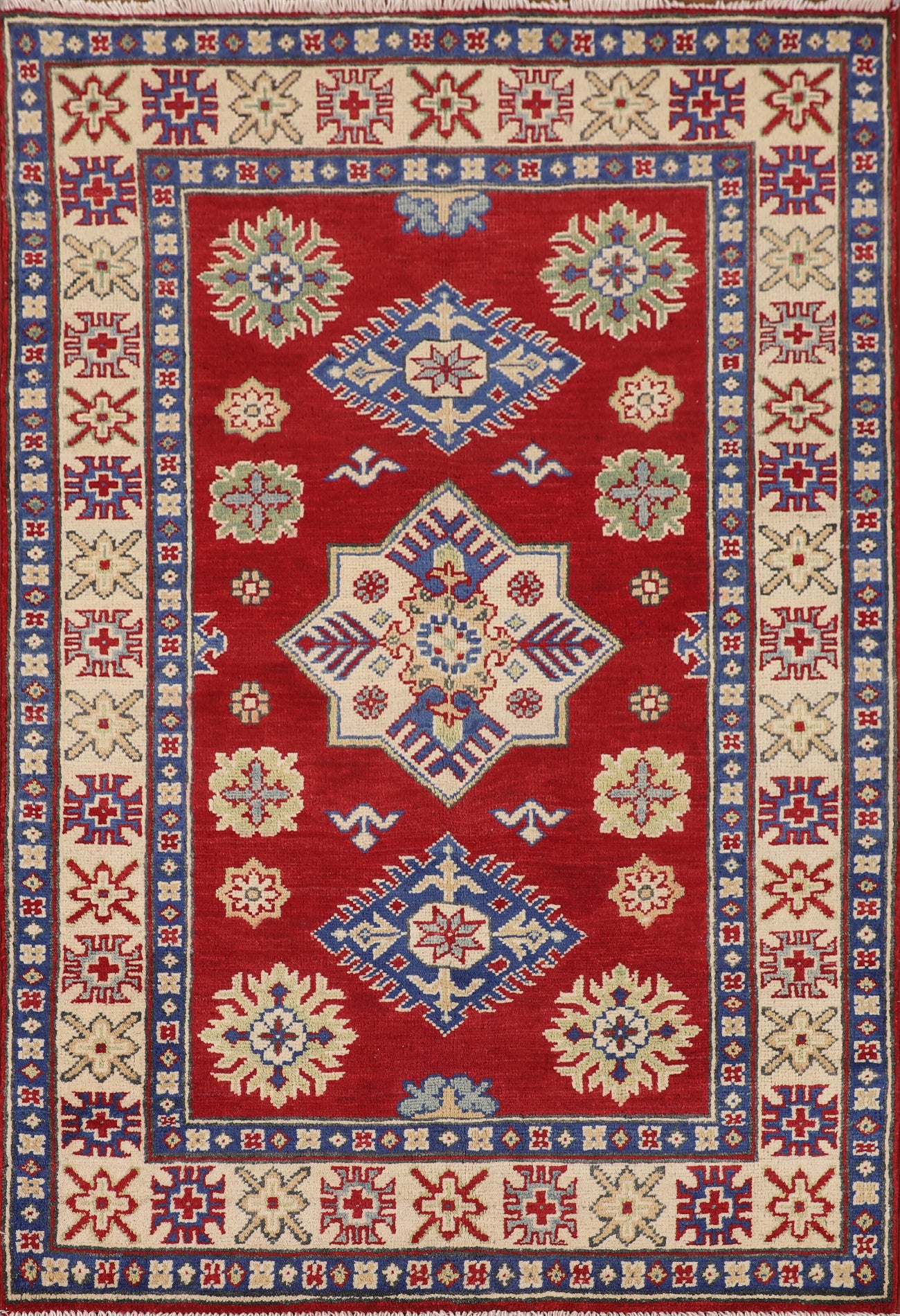 Red Geometric Kazak Oriental Accent Rug 3x5