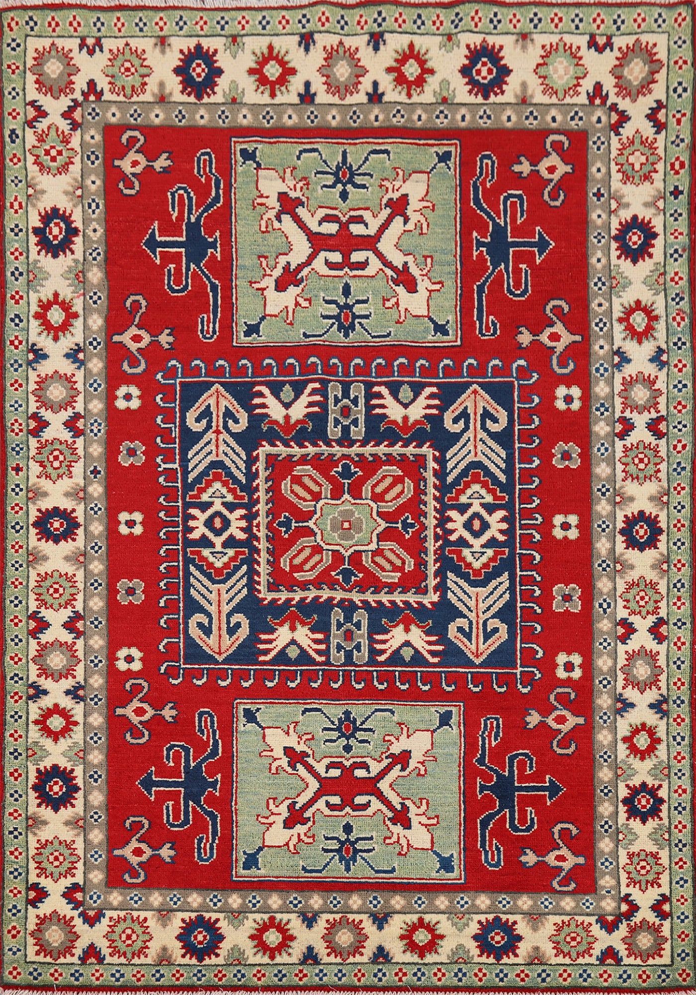 Red Geometric Kazak Oriental Rug 4x6