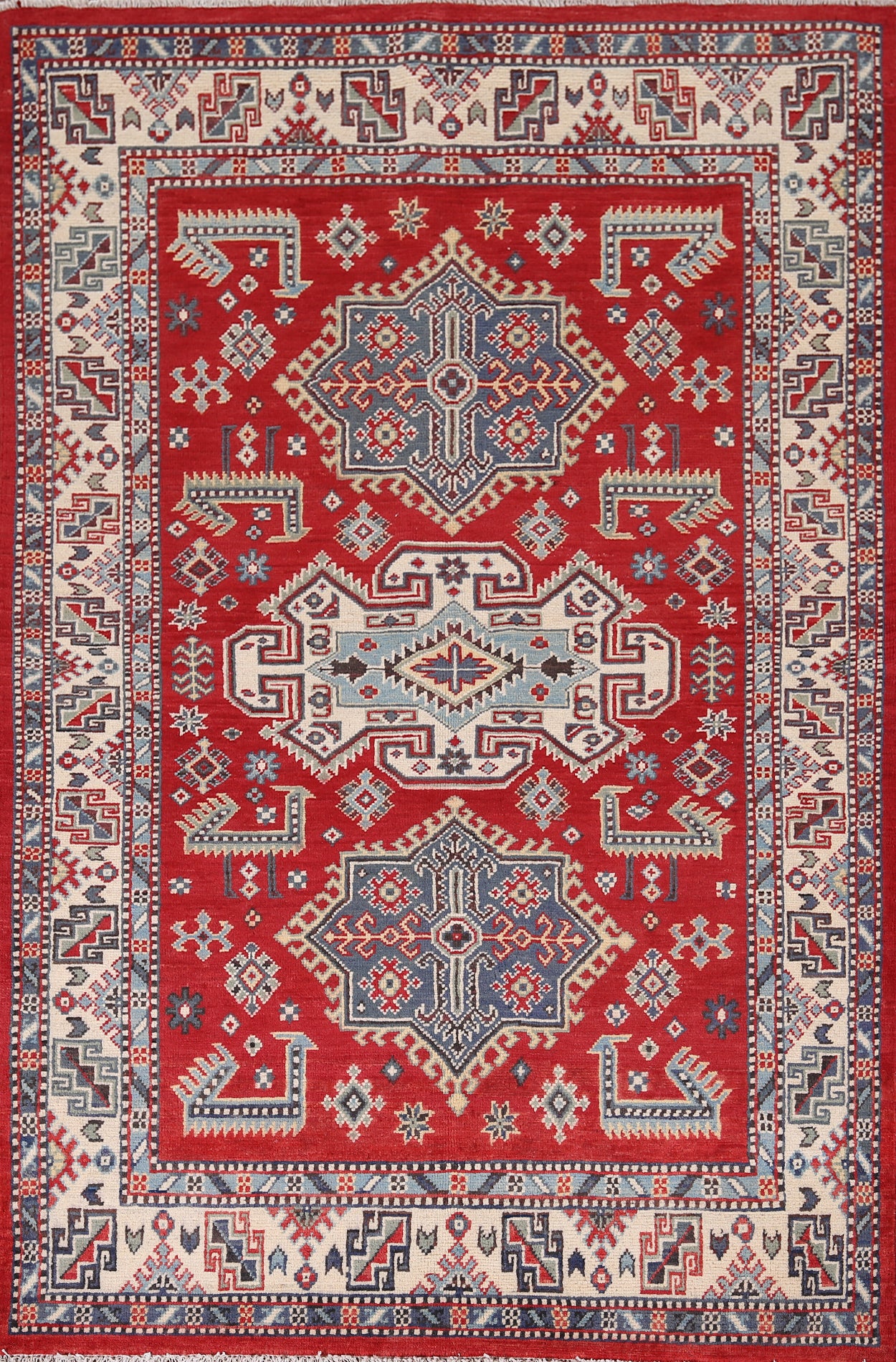 Handmade Red Kazak Oriental Foyer Rug 4x6