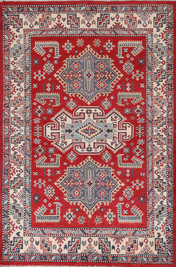 Handmade Red Kazak Oriental Foyer Rug 4x6