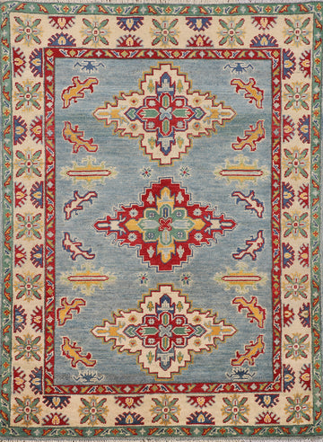 Light Blue Geometric Kazak Accent Rug 3x5