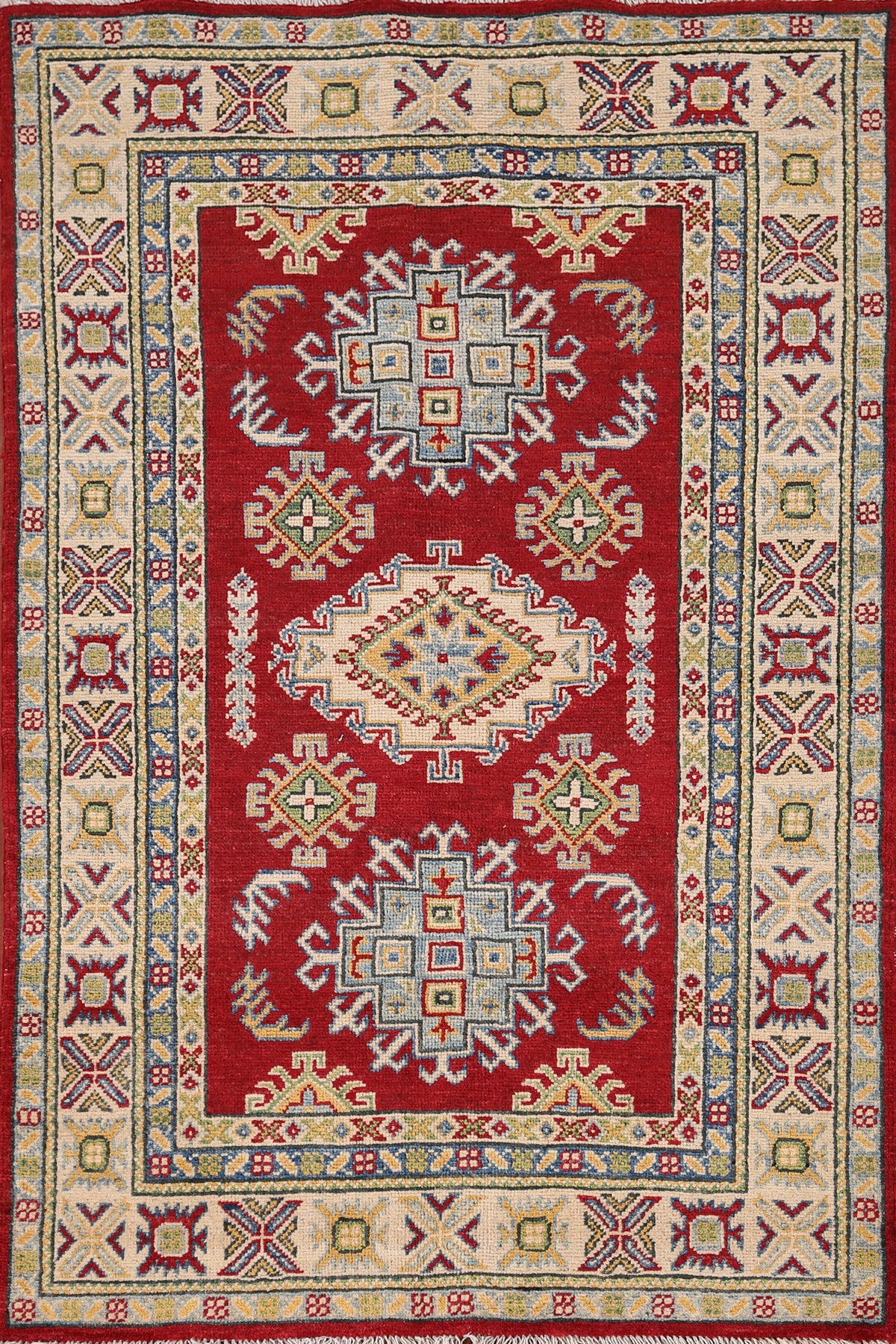 Red Geometric Kazak Oriental Foyer Rug 3x5