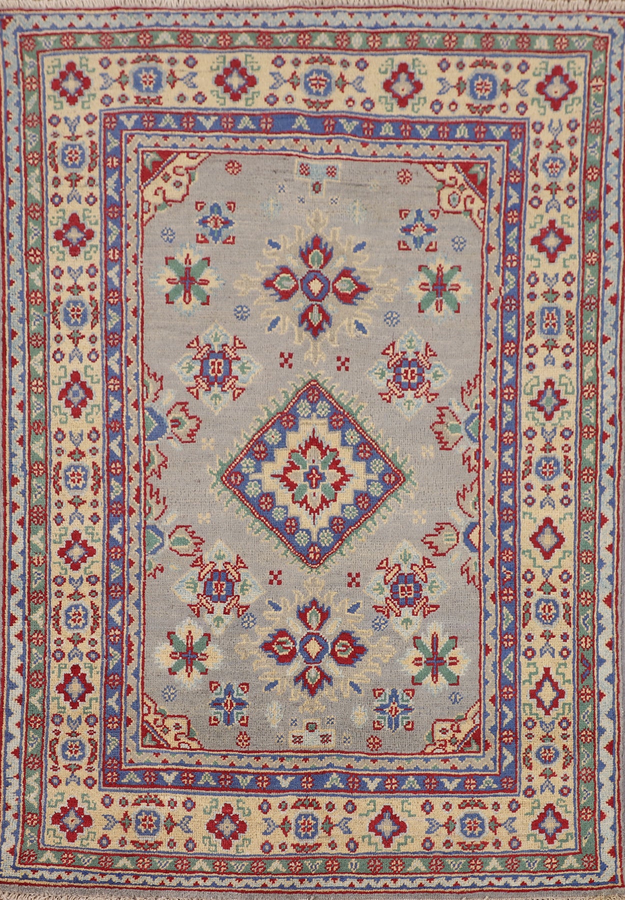 Gray Geometric Kazak Wool Foyer Rug 3x5