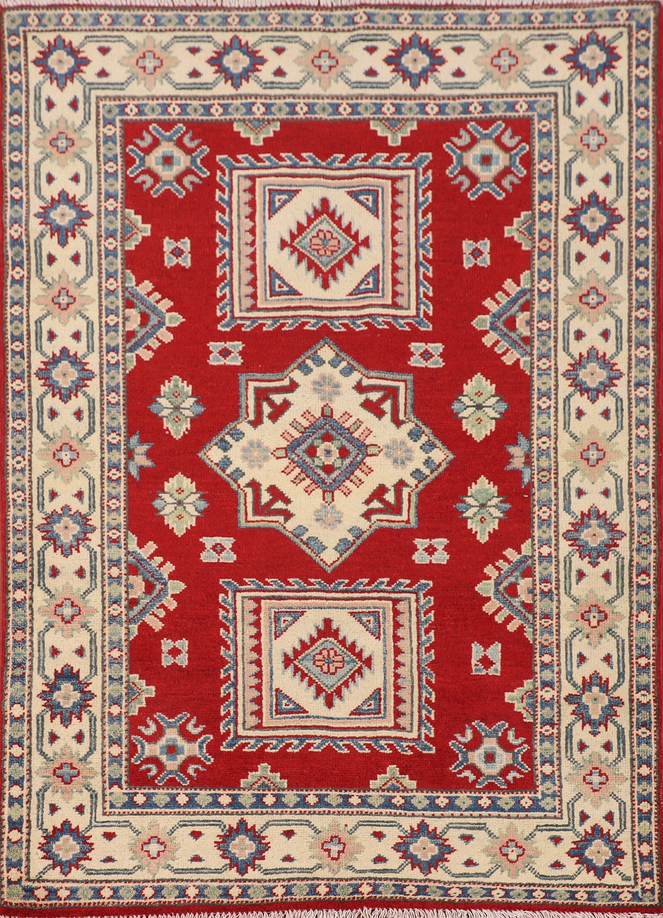 Handmade Red Wool Kazak Oriental Rug 3x5