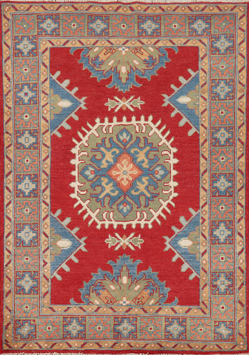 Red Geometric Kazak Oriental Accent Rug 3x5