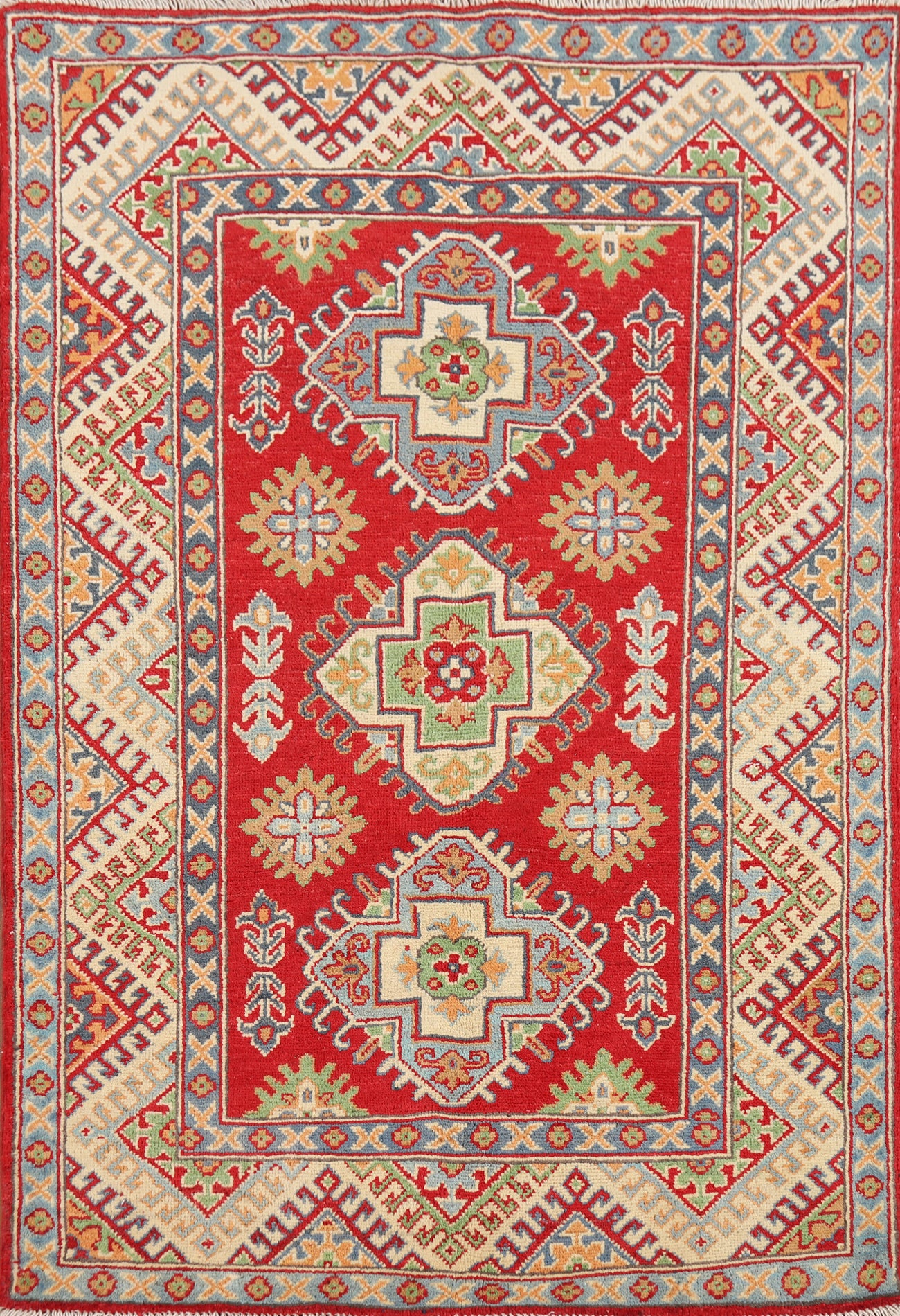 Geometric Red Kazak Oriental Foyer Rug 3x5