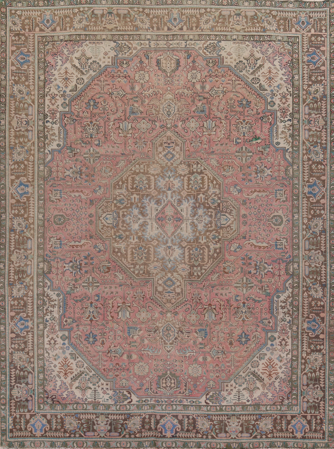Distressed Pink Geometric Tabriz Persian Area Rug 10x13