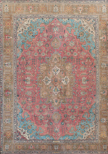 Vintage Pink Wool Tabriz Persian Area Rug 10x13