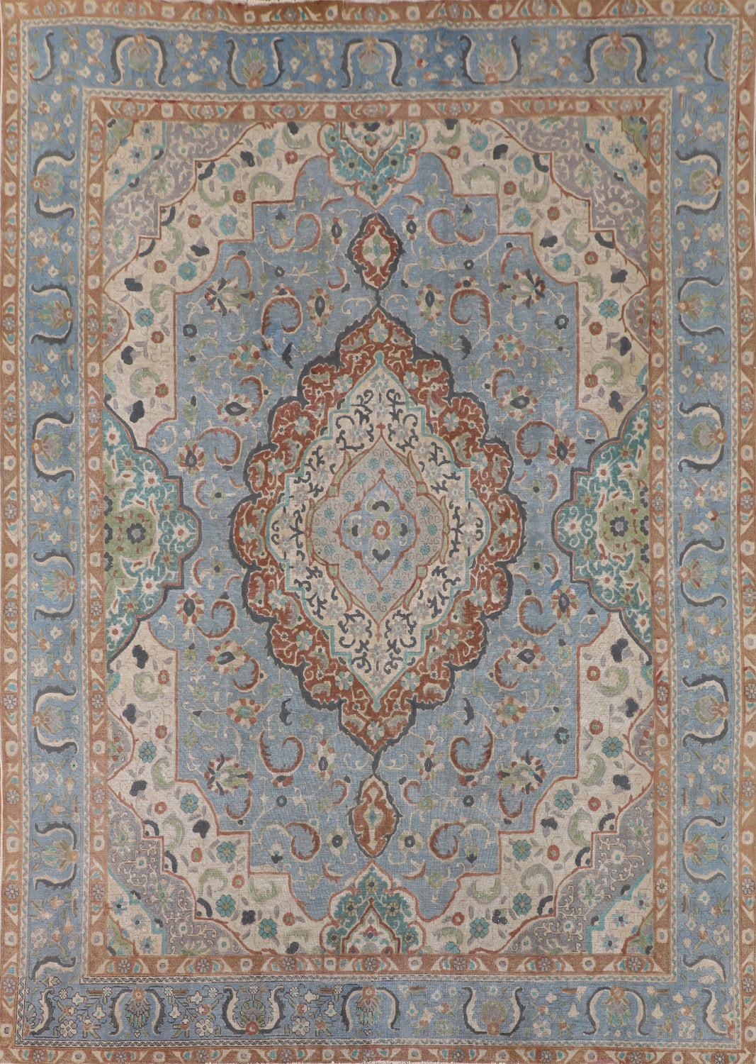 Light Blue Distressed Mashad Persian Area Rug 10x13