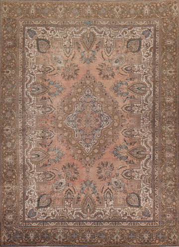 Vintage Distressed Tabriz Persian Area Rug 9x12
