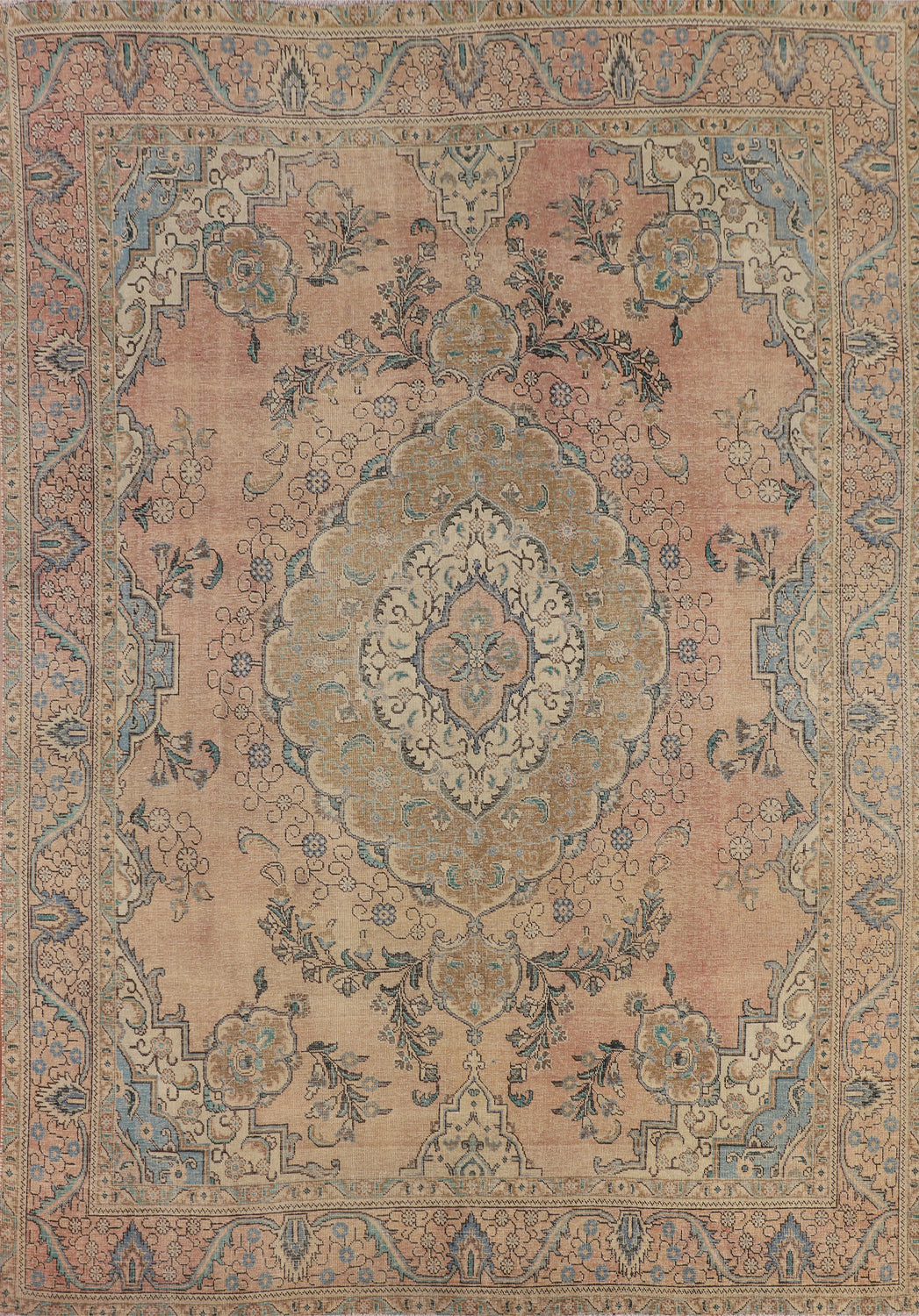 Vintage Distressed Tabriz Persian Area Rug 9x12