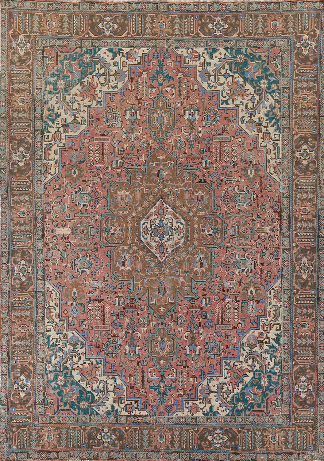 Pink Geometric Tabriz Persian Area Rug 10x13