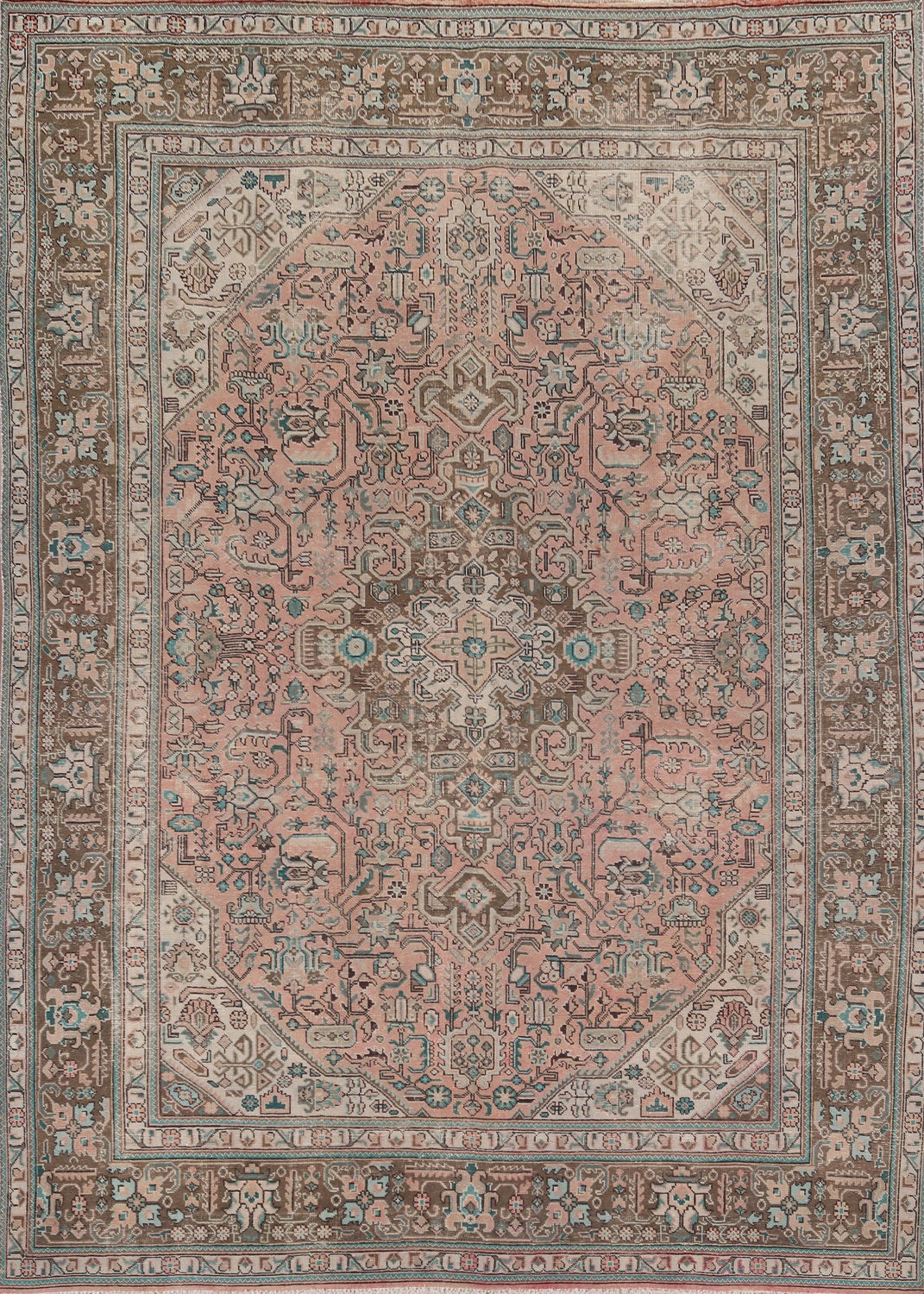 Distressed Pink Tabriz Persian Living Room Rug 8x11
