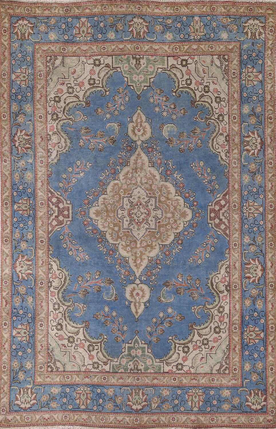 Vintage Blue Tabriz Persian Area Rug 7x10