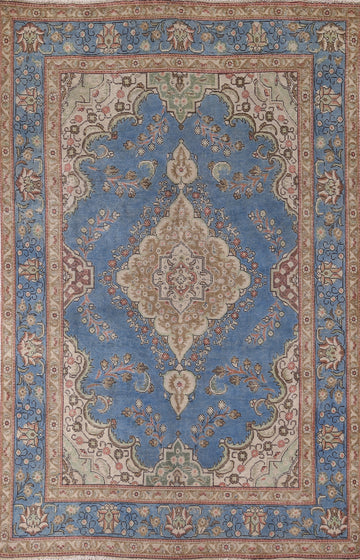 Vintage Blue Tabriz Persian Area Rug 7x10