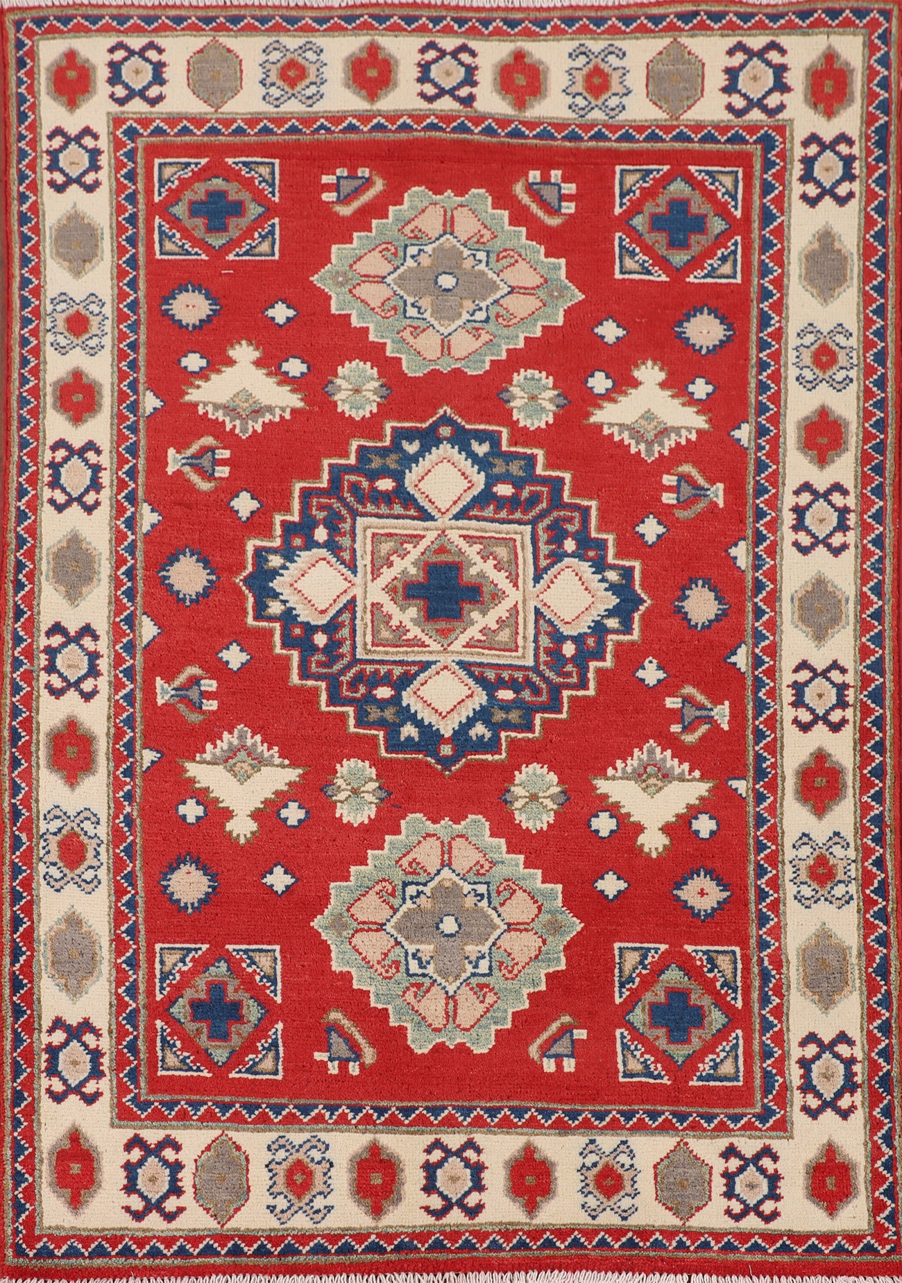 Red Geometric Kazak Accent Rug 3x5