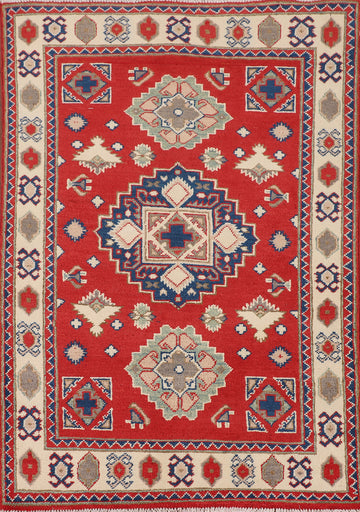 Red Geometric Kazak Accent Rug 3x5