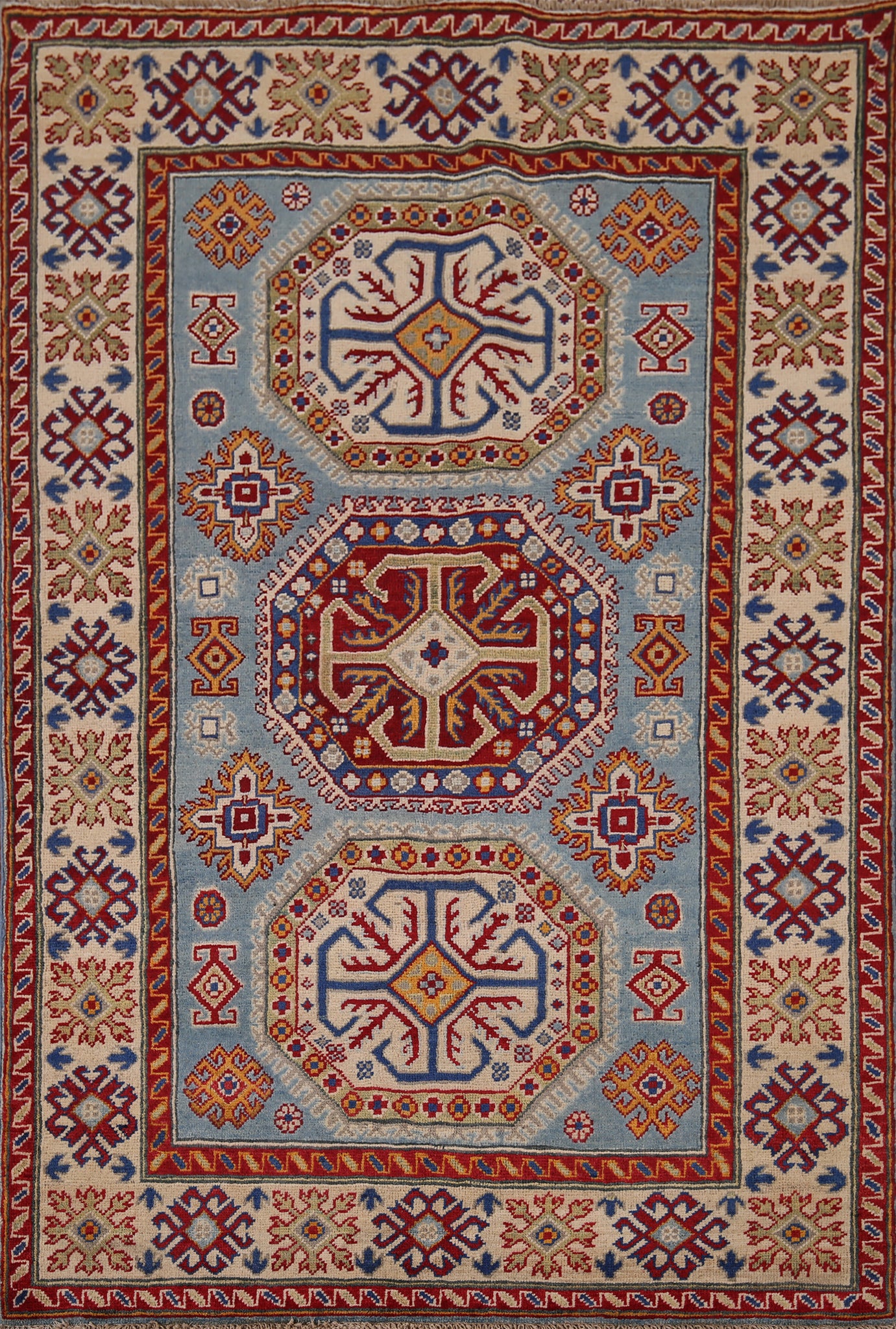 Blue Geometric Kazak Handmade Foyer Rug 4x6