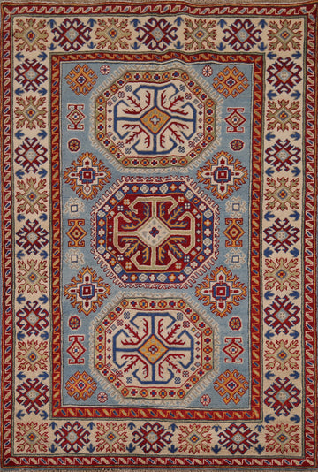 Blue Geometric Kazak Handmade Foyer Rug 4x6