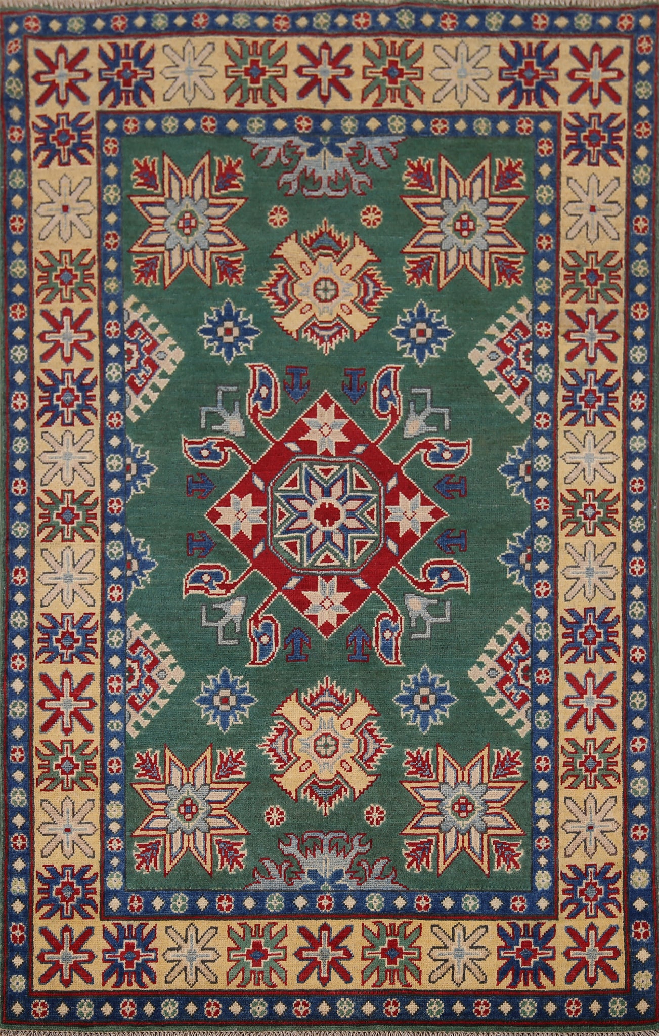 Green Geometric Kazak Oriental Foyer Rug 4x6