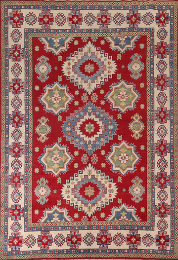 Red Geometric Kazak Oriental Area Rug 8x11