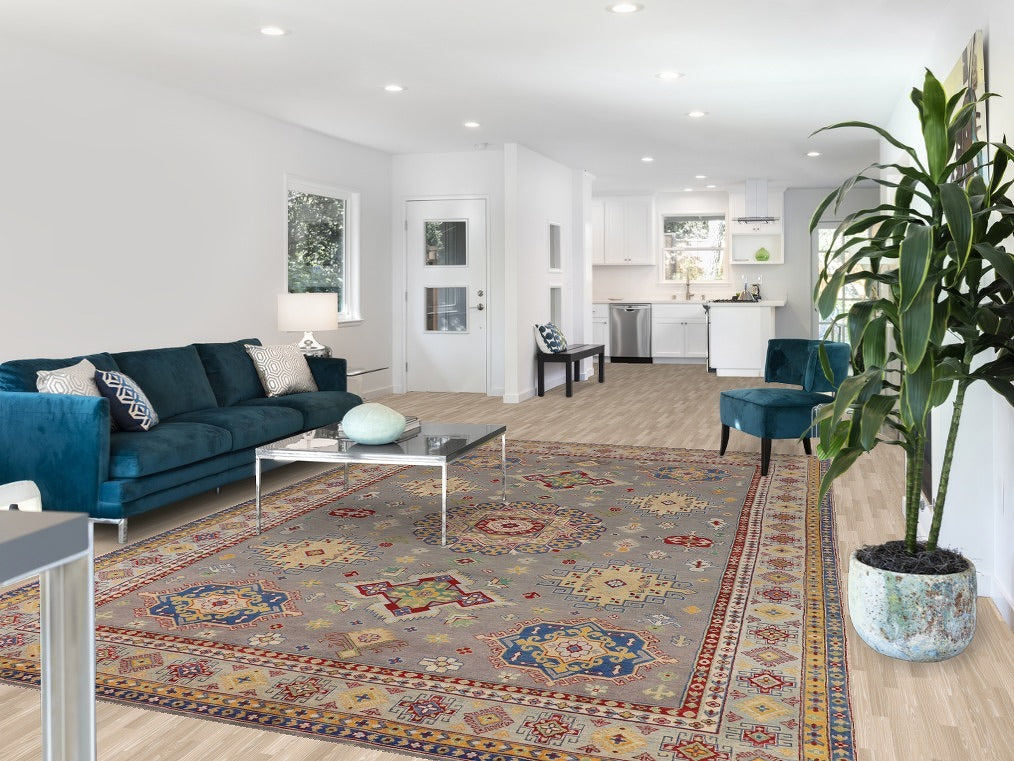 Handmade Gray Kazak Living Room Area Rug 8x12