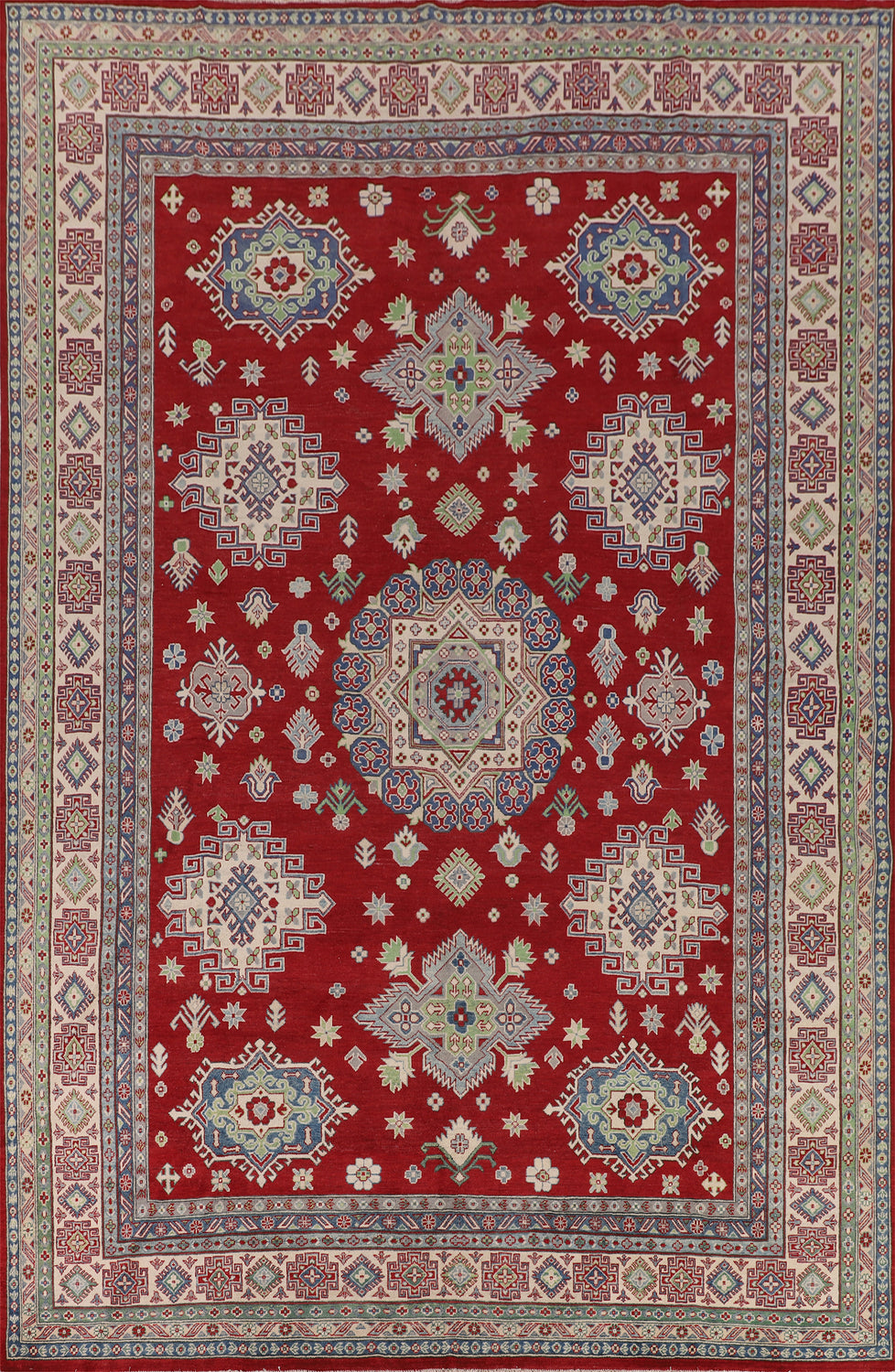Geometric Red Large Kazak Oriental Rug 10x14