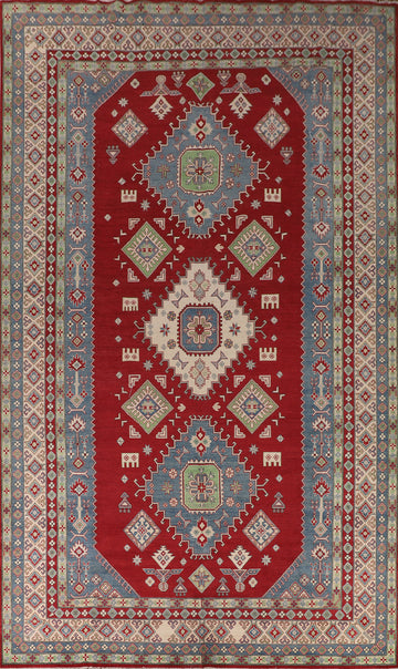 Red Geometric Kazak Oriental Large Rug 10x16