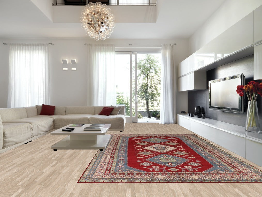 Red Geometric Kazak Oriental Large Rug 10x16
