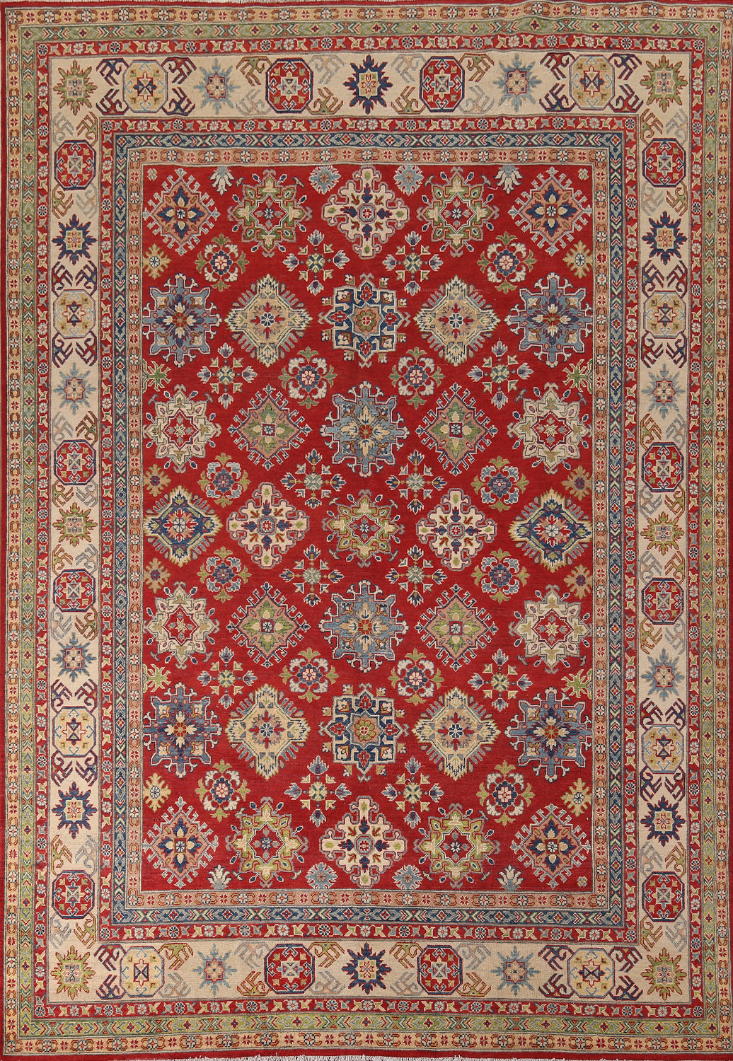Geometric Red Kazak Living Room Area Rug 9x12
