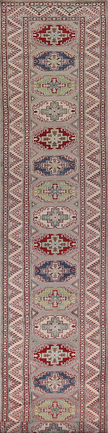 All-Over Gray Handmade Kazak Oriental Runner Rug 3x20