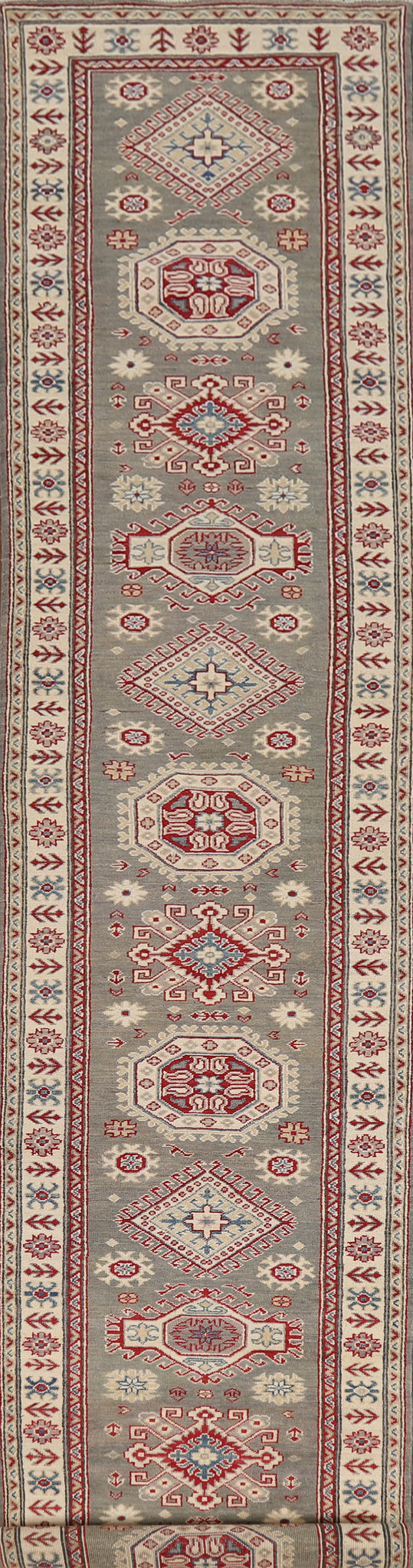 Geometric Kazak Oriental Runner Rug 3x16