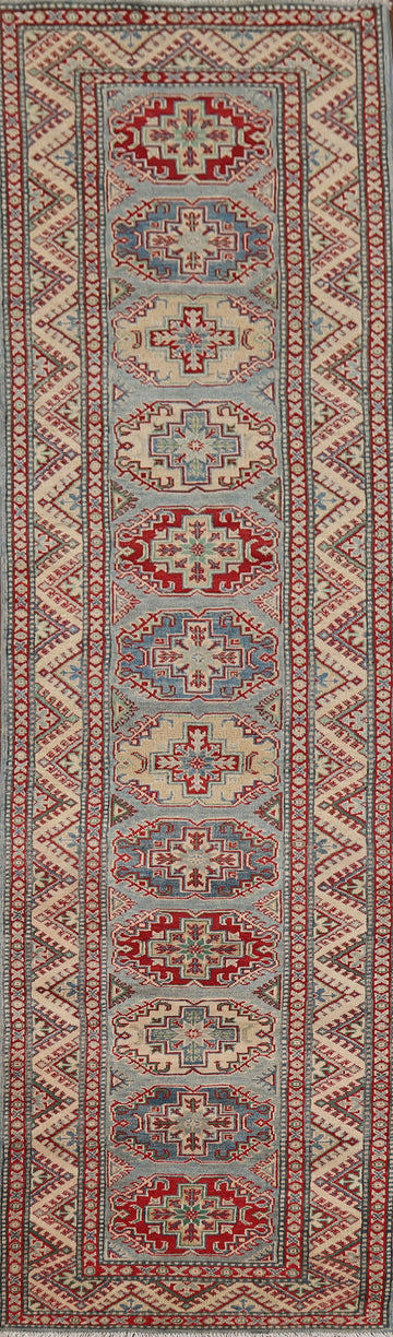 Light Blue Kazak Oriental Runner Rug 3x12