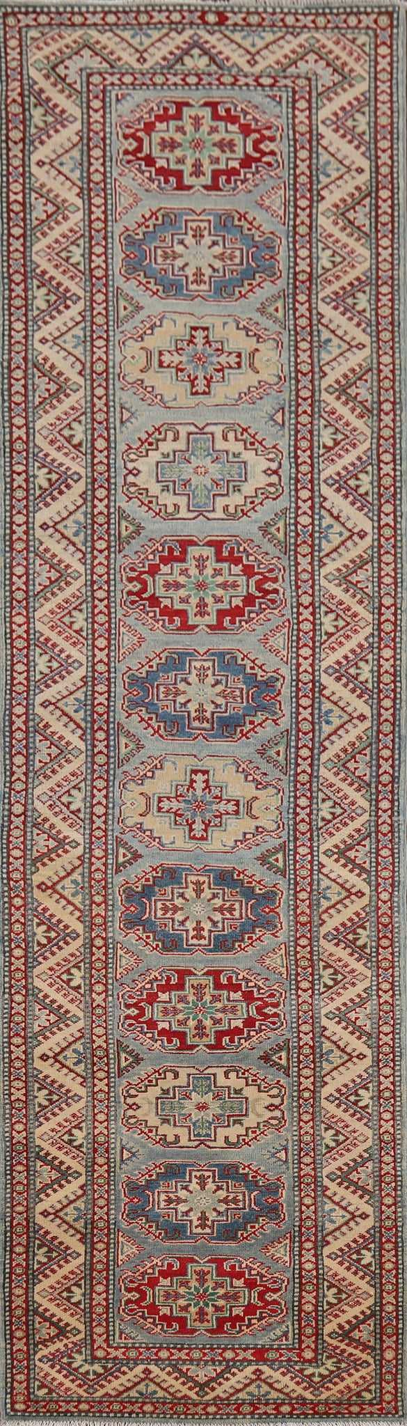 Geometric Kazak Oriental Runner Rug 3x12