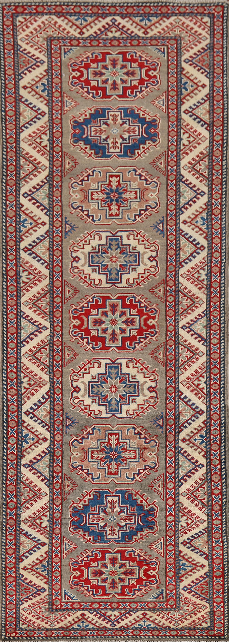 Geometric Kazak Oriental Runner Rug 3x10