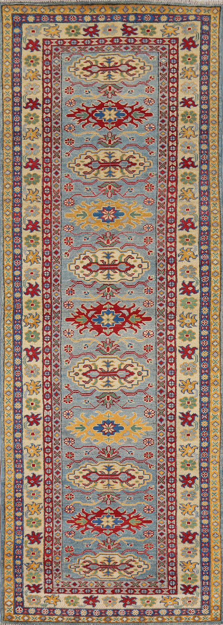 Geometric Kazak Oriental Runner Rug 3x9