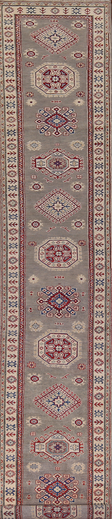 Handmade Gray Wool Kazak Oriental Runner Rug 3x20