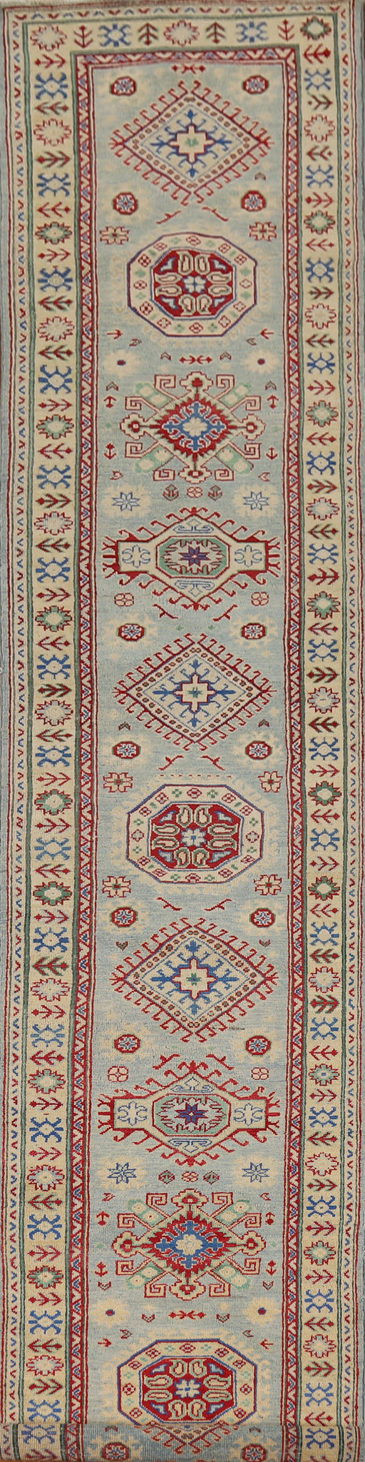 Light Blue Handmade Kazak Oriental Runner Rug 3x16