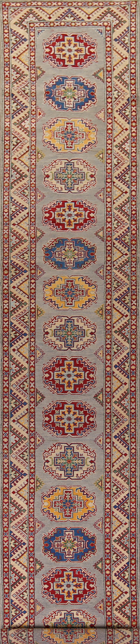 Geometric Kazak Wool Runner Rug 3x19