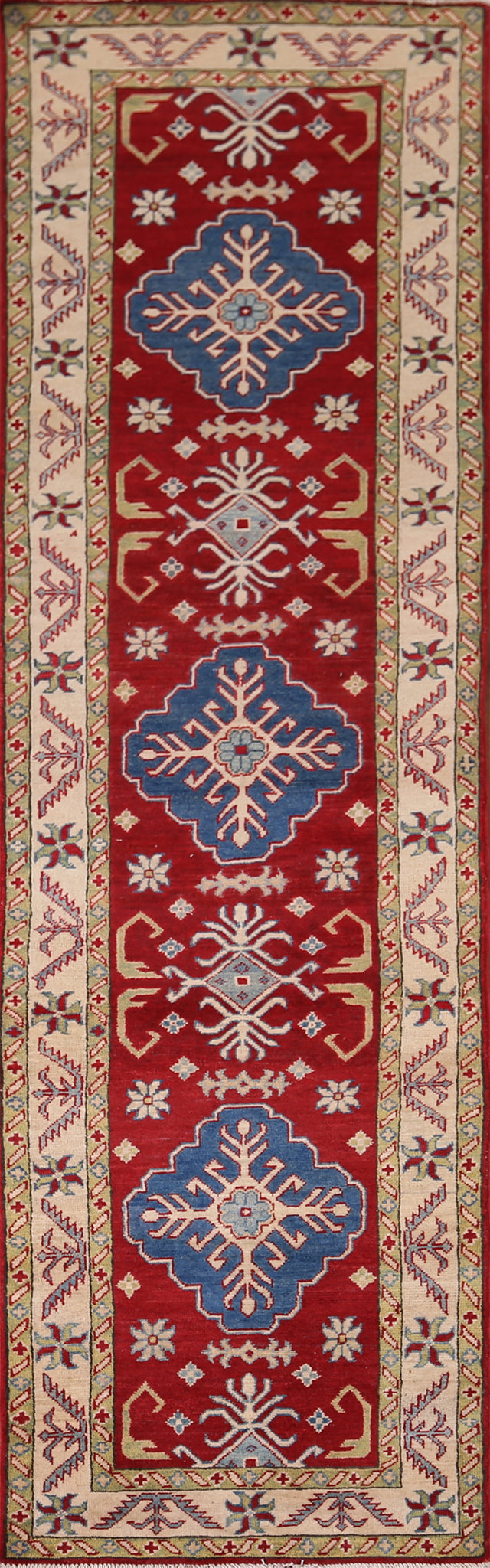 Handmade Wool Kazak Oriental Runner Rug 3x10