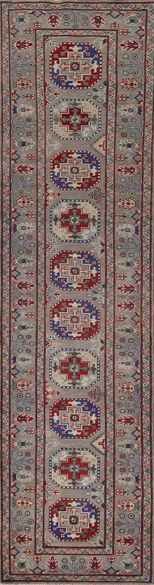 Geometric Kazak Oriental Runner Rug 3x13