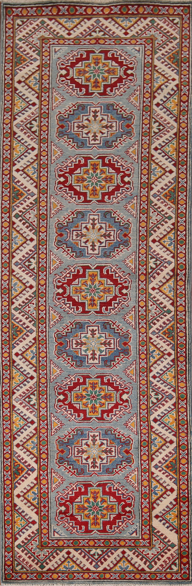 Geometric Kazak Oriental Runner Rug 3x9