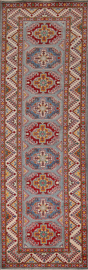 Geometric Kazak Oriental Runner Rug 3x9